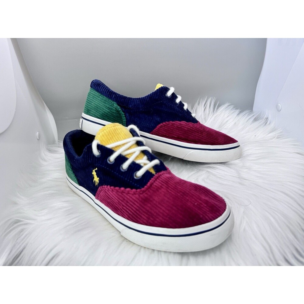 Polo Ralph Lauren Boys Keaton Colorblock Corduroy Sneakers Size 4 EUR 35 Retro